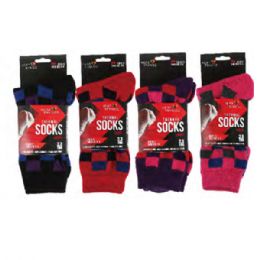 144 Pairs Women's Assorted Color Checkered Thermal Socks - Womens Thermal Socks
