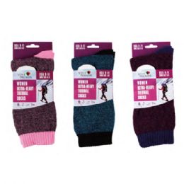 144 Pairs Ladies Classic Marled Knit Heated Thermal Socks - Womens Thermal Socks
