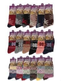 144 Pairs Women's Assorted Design Warm Lamb Wool Socks - Womens Crew Sock