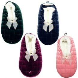 Wholesale Footwear Fuzzy Babba 1 Pack Ladies Velvet Quilted Winter Closure Slipper In Assorted Colors And Sizes
