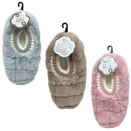 Wholesale Footwear Fuzzy Babba 1 Pack Footable Ladies Quilted Faux Fur Lurex Knit Cuff Slipper In Assorted Colors