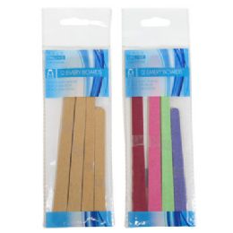 96 pieces Emery Board Nail Files 12ct/prtd Opp Bag 6lg/3med/3small 2 Ast Plain/color - Manicure and Pedicure Items