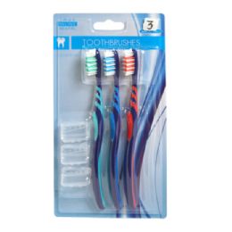 36 pieces of Toothbrush Adult 3pk W/travel Caps 2ast Soft Bristle Hba Blc