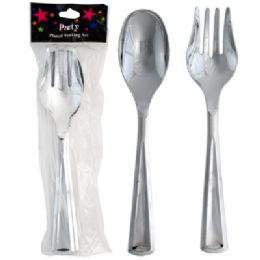 48 pieces Serving Spoon/fork Set Silver Plated Plastic In Party/pb - Plastic Serving Ware