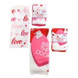 24 pieces Kitchen Textiles Valentine Print 2pk Dishcloth/1towel 2ast Print/ht/hook/wrap Card - Kitchen Towels