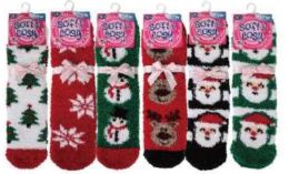 Santa, Snowman, Reindeer Fuzzy Socks