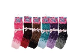 Ombre Knit With Ribbon Accent Fuzzy Socks
