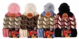 Ladies Zigzag With PoM-Pom Thermal Heated Hat