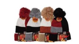 Ladies Bold Color Block Stripes Knit With PoM-Pom Thermal Heated Hat