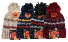 Ladies Marled Stripe Knit With PoM-Pom Thermal Heated Hat