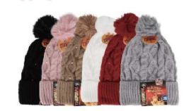 Ladies Sequin/sparkle & Diamond Cable Knit With PoM-Pom Thermal Heated Hat
