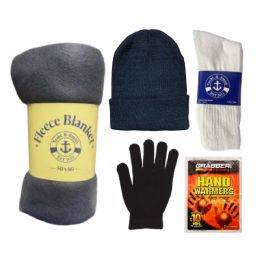 6-Piece Unisex Winter Care Bundle Set Includes Blanket Socks Beanie Gloves Hand Warmers