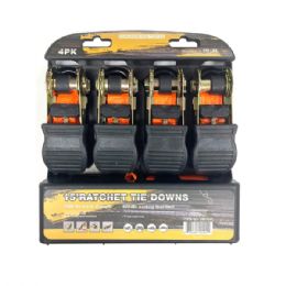 8 pieces 4 Pk 15 Ft Ratchet Tie Downs With S Hooks 1200 Lbs Breaking Strength - Hooks