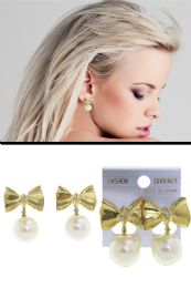 60 of Faux Pearl Bow Post Earrings GolD-Tone