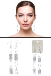60 pieces Long Crystal Grid Dangle Earrings SilveR-Tone - Earrings