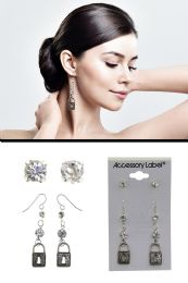 60 pieces Padlock Crystal Accent Dangle And Stud Earring Set SilveR-Tone - Earrings