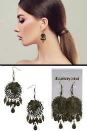 60 pieces Antiqued Brass Filigree Leaf Dangle Earrings GolD-Tone - Earrings