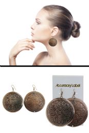 60 pieces Antiqued Embossed Disc Dangle Earrings Brown - Earrings