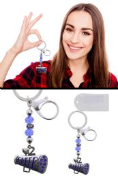 60 pieces Cheer Themed SpliT-Ring Keychain SilveR-Tone With Blue Color Crystal Accents - Key Chains
