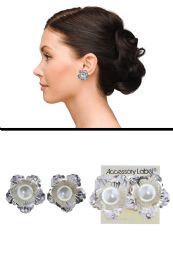 60 pieces Flower Imitation Pearl Crystal Accent CliP-On Earrings SilveR-Tone - Earrings