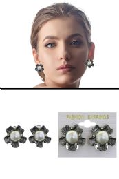 60 pieces Large Imitation Pearl Flower CliP-On Earrings Gray - Earrings