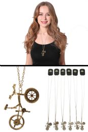 60 pieces Gold Tone Plastic Bicycle Pendant Necklace With Crystal Accent - Necklace