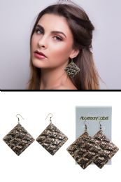 60 pieces Embossed Pattern Square Dangle Earrings Brown - Earrings