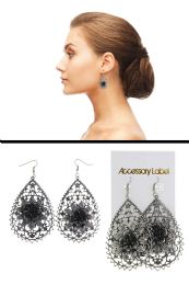 60 pieces Antiqued Flower Filigree Teardrop Dangle Earrings, SilveR-Tone - Earrings