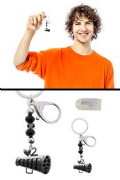 60 pieces Cheer Themed SpliT-Ring Keychain SilveR-Tone With Black Faceted Accents - Key Chains