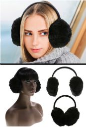 60 pieces of Black Furry Earmuffs With Band That Goes Over The Hea