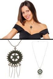 60 pieces Silver Tone Pendant Necklace With Stone Accent - Necklace