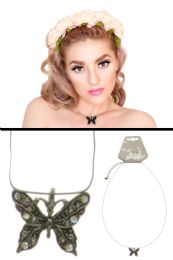 60 pieces Dark Silver Butterfly Pendant Necklace With Crystal Accent - Necklace