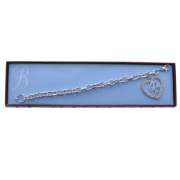 60 pieces Gift Boxed Silver Tone Initial Bracelet "b" Monogram With Crystal Accent - Bracelets