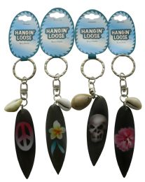 60 pieces Hammered SpliT-Ring Keychain SilveR-Tone With Assorted Surfboard And Cowrie Shell Charms - Key Chains