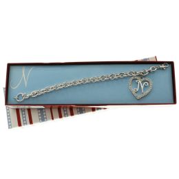60 pieces Gift Boxed Silver Tone Initial Bracelet "n" Monogram With Crystal Accent - Bracelets