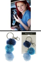 60 pieces Fuzzy Triple FauX-Fur PoM-Pom Key Chain - Key Chains