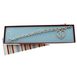 60 pieces Gift Boxed Silver Tone Initial Bracelet "e" Monogram With Crystal Accent - Bracelets
