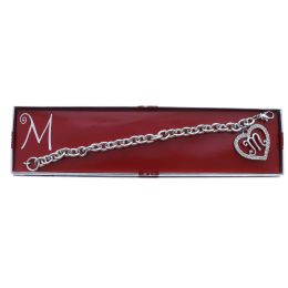 60 pieces Gift Boxed Silver Tone Initial Bracelet "m" Monogram With Crystal Accent - Bracelets