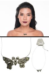 60 pieces Silver Tone Butterfly Pendant Necklace With Crystal Accent - Necklace