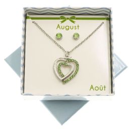 Gift Boxed Necklace & Earring Set With August Birthstone