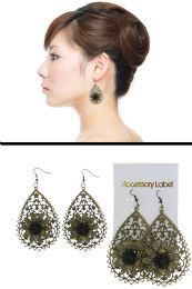 Antiqued Brass Filigree Floral Teardrop Dangle Earrings