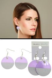 Colored Circular Half Glitter Disc Dangle Earrings Assorted