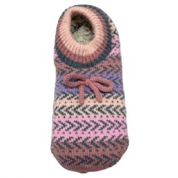24 pieces Fuzzy Babba 1 Pc Ladies Knit Cuff Slipper With Bow In Assorted Colors Size 9-11 - Women's Slippers