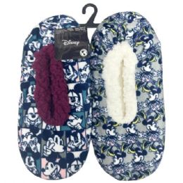 6 pieces 2pk Fuzzy Babba Mickey & Minnie Mouse Slippers In Assorted Sizes - Girls Slippers