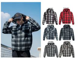12 Pieces Men's Plaid Hoodie With Fur Lining In Assorted Colors - Package B - Mens Jackets