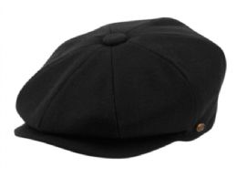 6 pieces of Solid Color Melton Wool Newsboy Cap Assorted Black