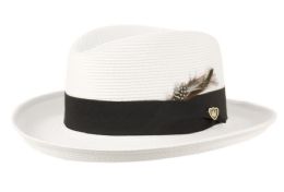 6 pieces of Richman Brothers Homburg Polybraid Fedora Hats With Grosgrain Band & Feather White