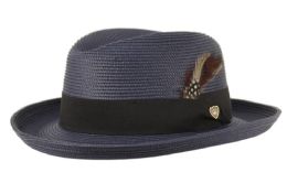 6 pieces of Richman Brothers Homburg Polybraid Fedora Hats With Grosgrain Band & Feather Navy