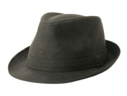 6 pieces of Faux Leather Fedora With Self Fabric Band Assorted Dark Gray