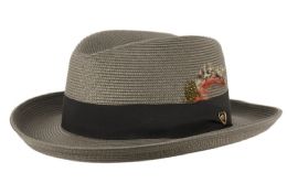 6 pieces of Richman Brothers Homburg Polybraid Fedora Hats With Grosgrain Band & Feather Gray
